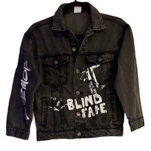 Zara boys 100% cotton black denim graffiti streetwear jacket size 9